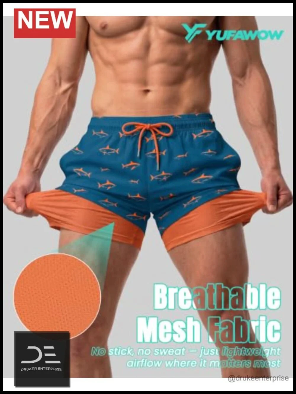 5in Men Swim Trunks with Compression Breathable Liner Quick Dry Zipper Pockets